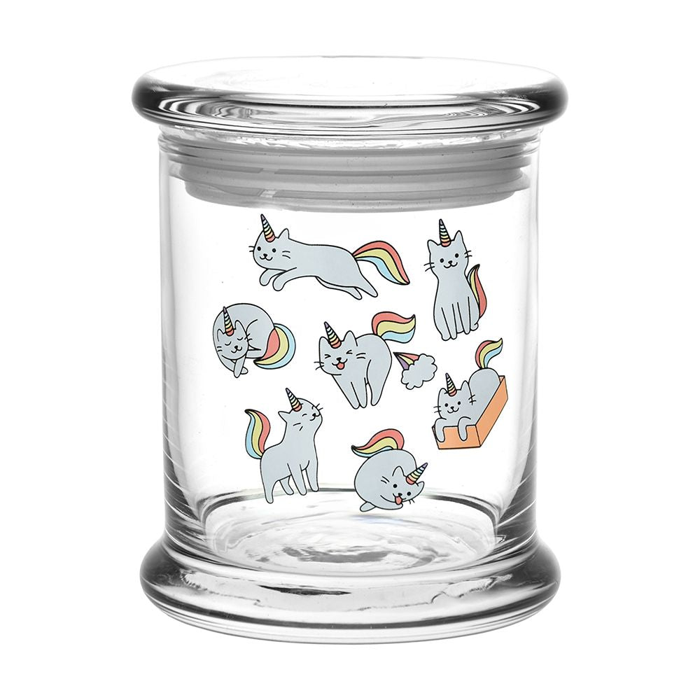 Pulsar 420 Jars Pop Top Large | Caticorns design, 1/2 Ounce capacity, front view on white background