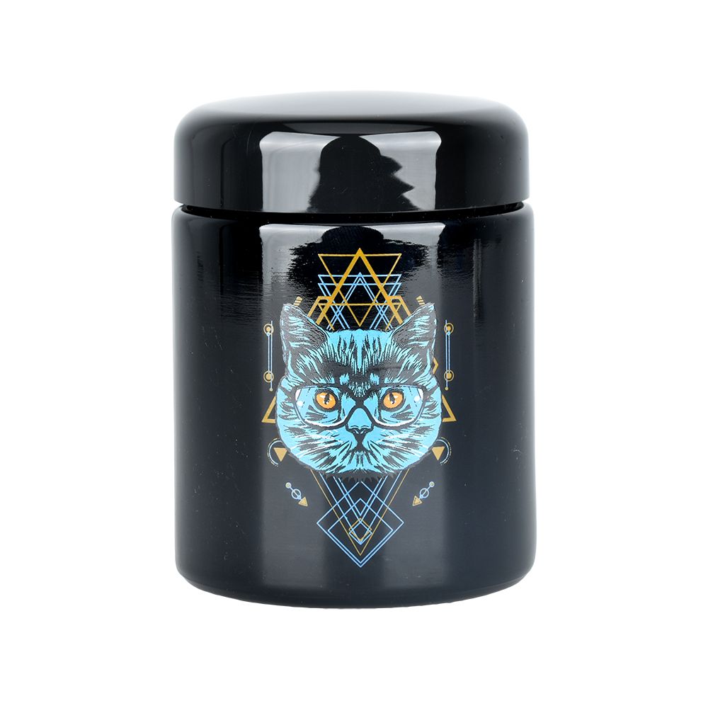 Pulsar 420 Jars UV Screw Top, Sacred Cat Design, Large 1/2 Ounce - Front View