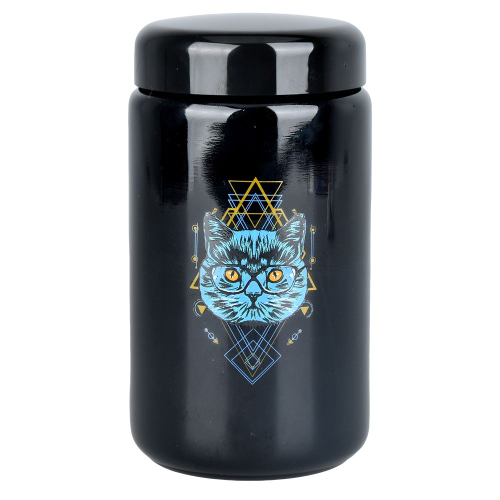 Pulsar 420 UV Screw Top Jar - Extra Large 1 Ounce - Sacred Cat Design Front View