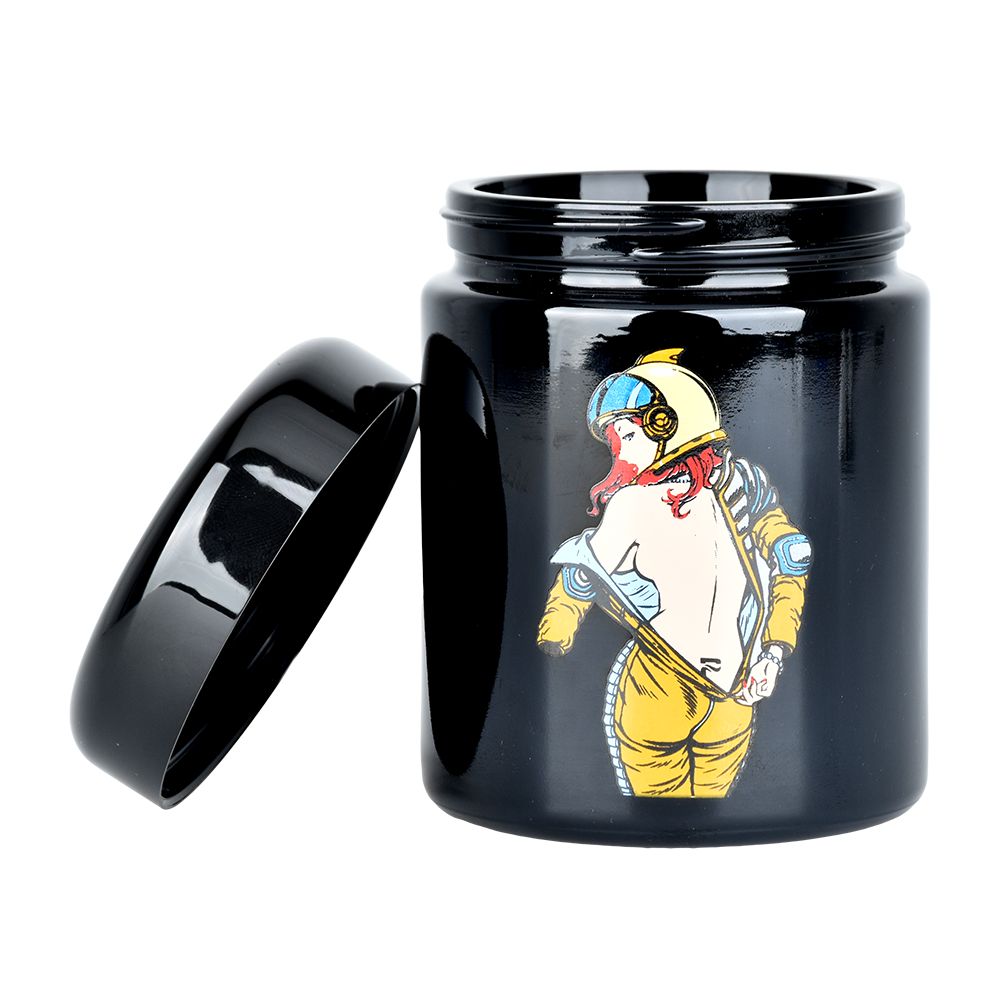 Pulsar 420 UV Screw Top Jar with Zero G Strip design, airtight storage, side view on white