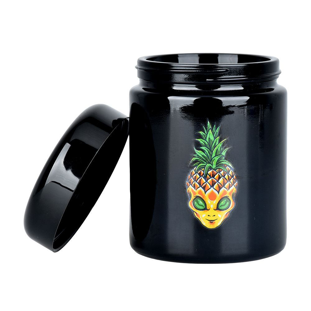 Pulsar 420 UV Screw Top Jar with Pinealien Design, Front View on White Background