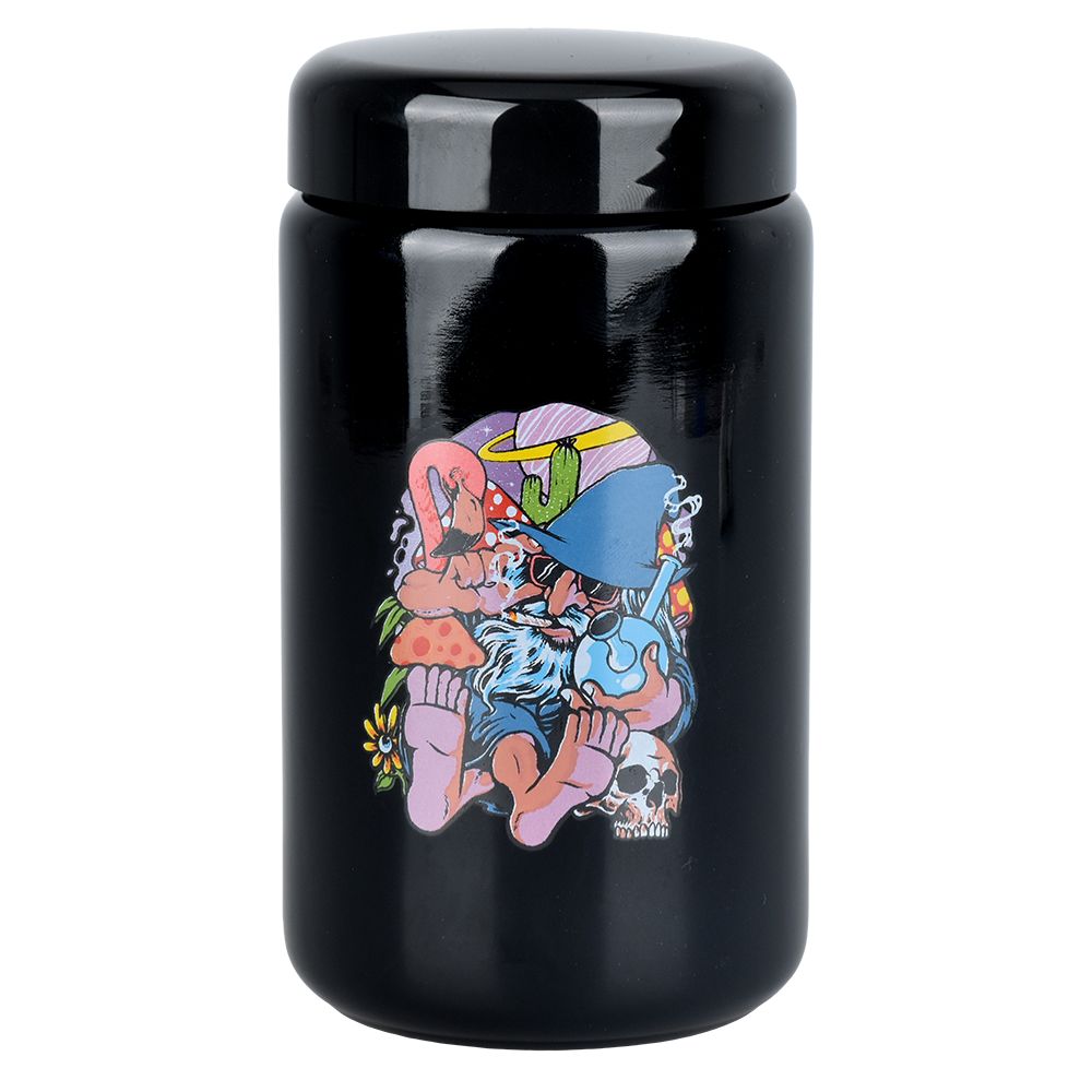 Pulsar 420 UV Screw Top Jar Extra Large - 1 Ounce with Flamingo Wizard Design Front View