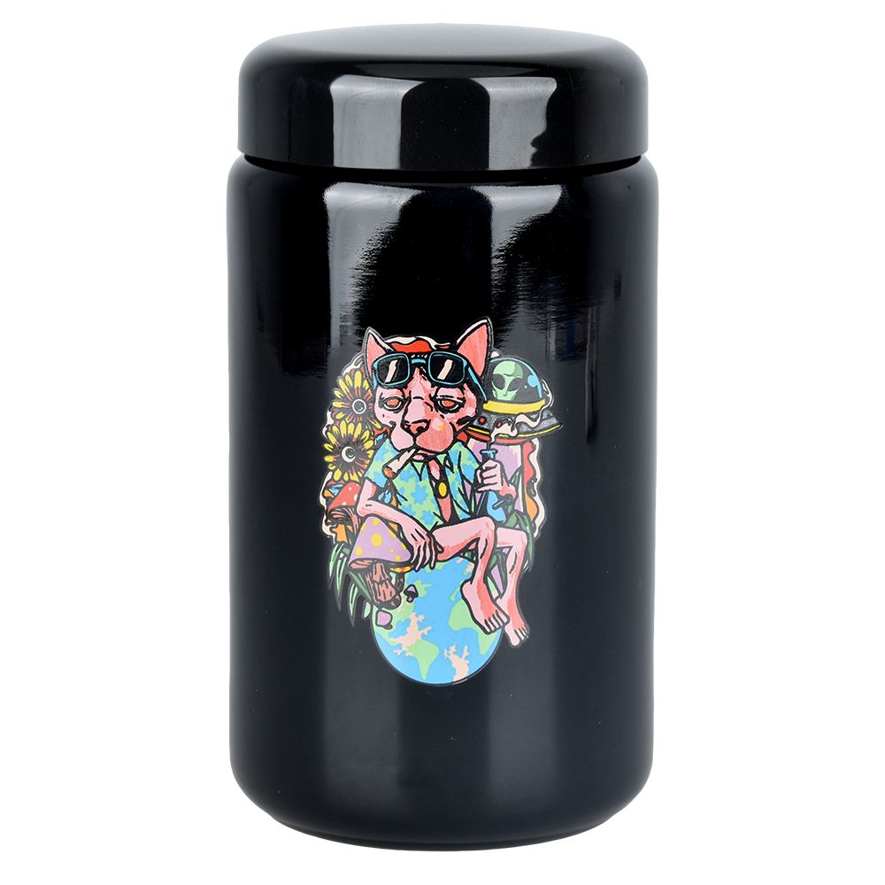 Pulsar 420 UV Screw Top Jar Extra Large 1 Ounce - Front View with Chill Cat Design