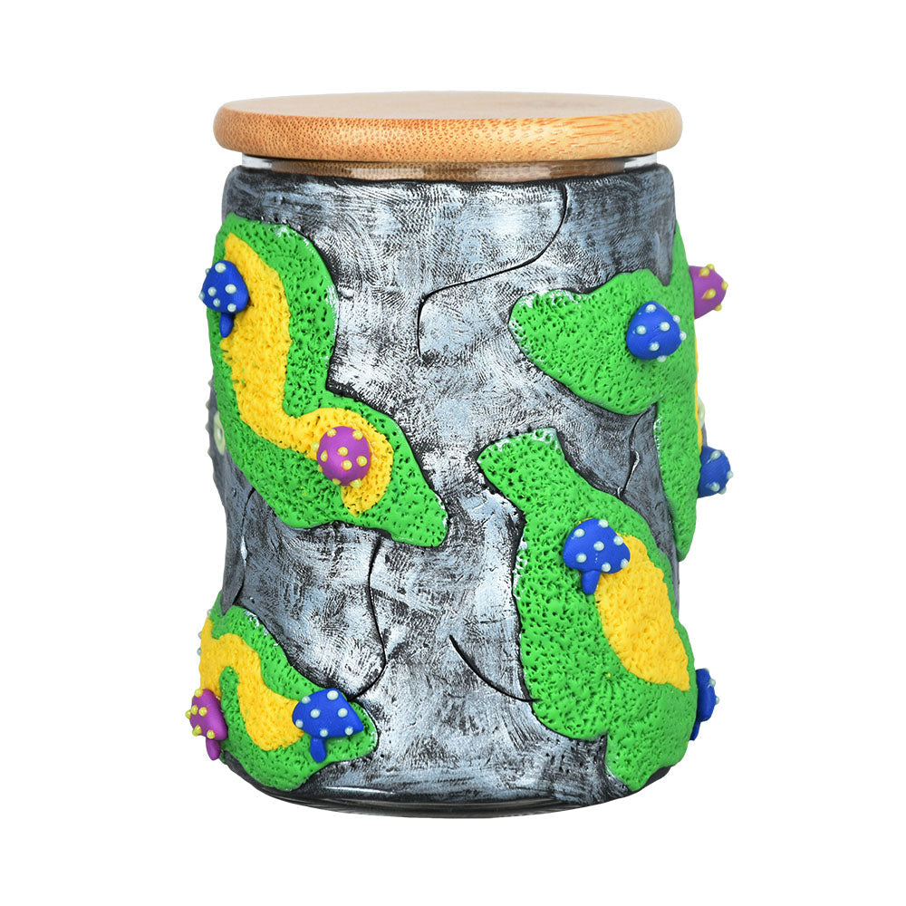 Pulsar Sugar Skull Glass Jar, 4.25" with colorful design, front view on white background