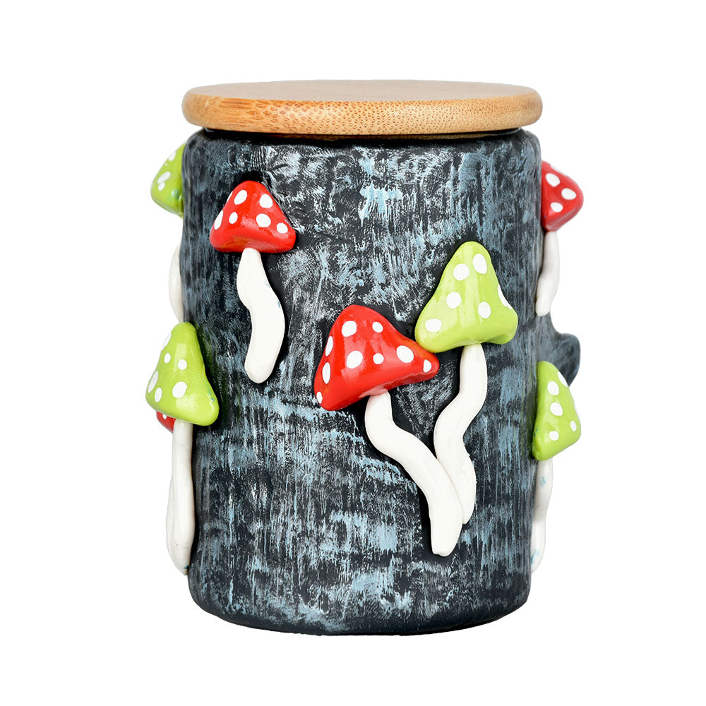 Pulsar Third Eye Shroom Skull Glass Jar, 4.25" with colorful mushroom accents, front view