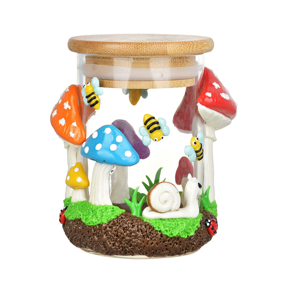 Pulsar Shrooms In The Wild Glass Jar - 4.25" with Colorful Mushroom Design