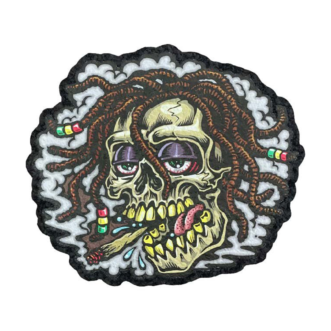 East Coasters 10" Jimbo Phillips Rasta Skull Dab Mat, vibrant colors, top view