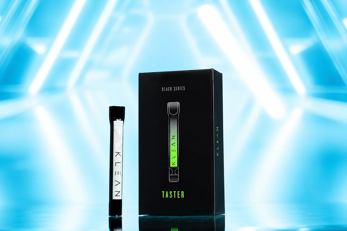 KLEAN Black Series Taster Master Case of 50 - black borosilicate glass chillum with glow-in-the-dark stripe