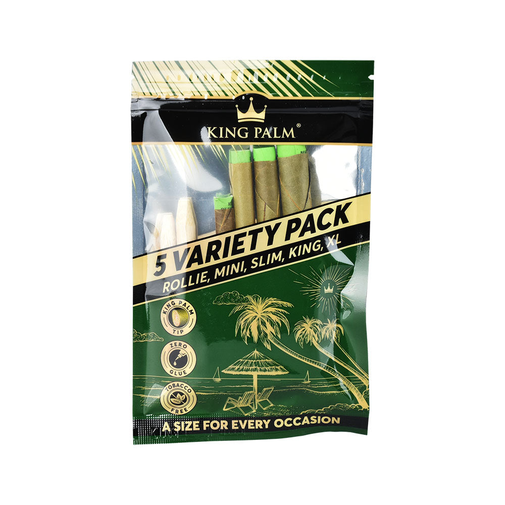 King Palm 5 Variety Pack display featuring hand-rolled leaf rolls for smoking, front view