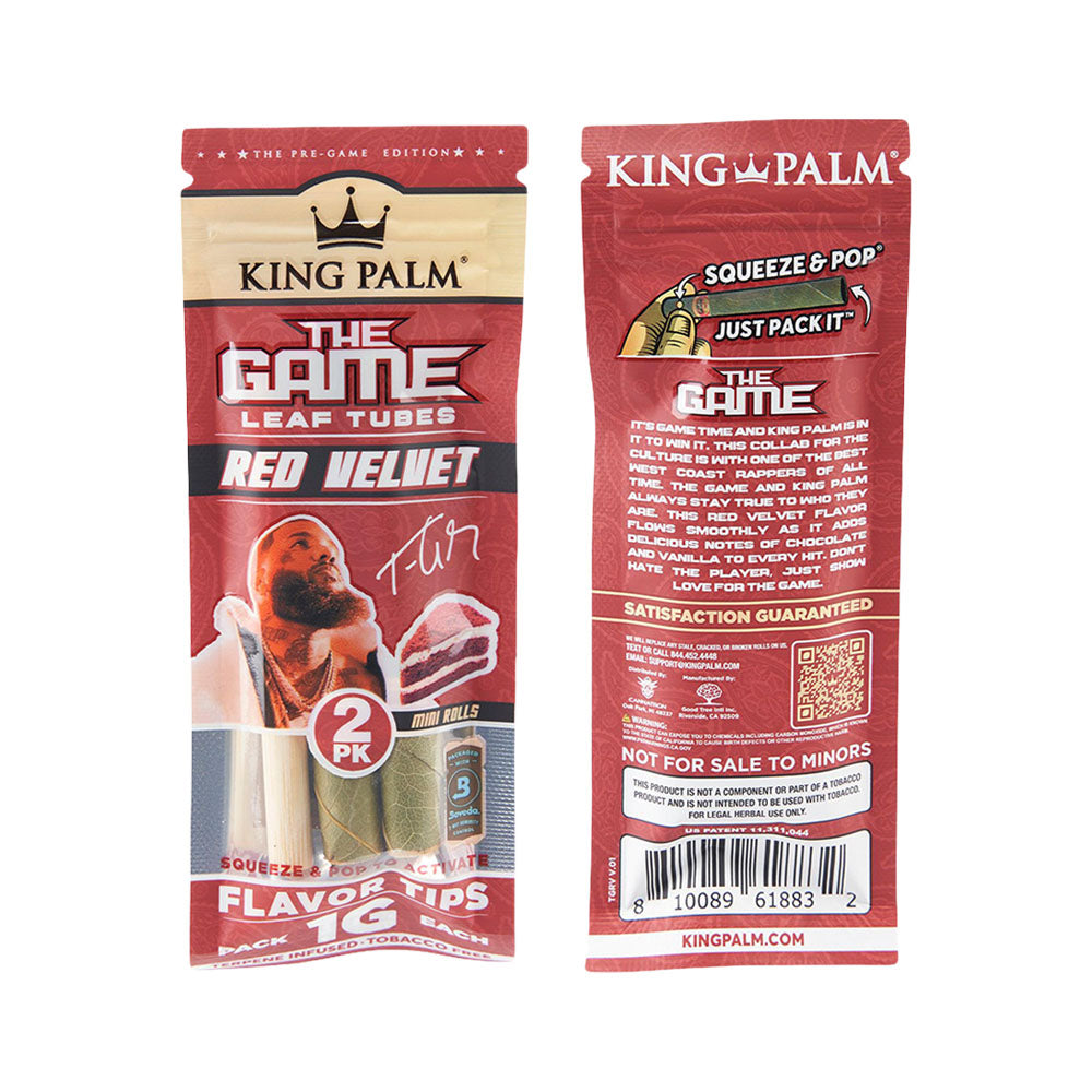 King Palm The Game Hand Rolled Leaf Mini 2-Pack Red Velvet with Flavor Tips, Front and Back View