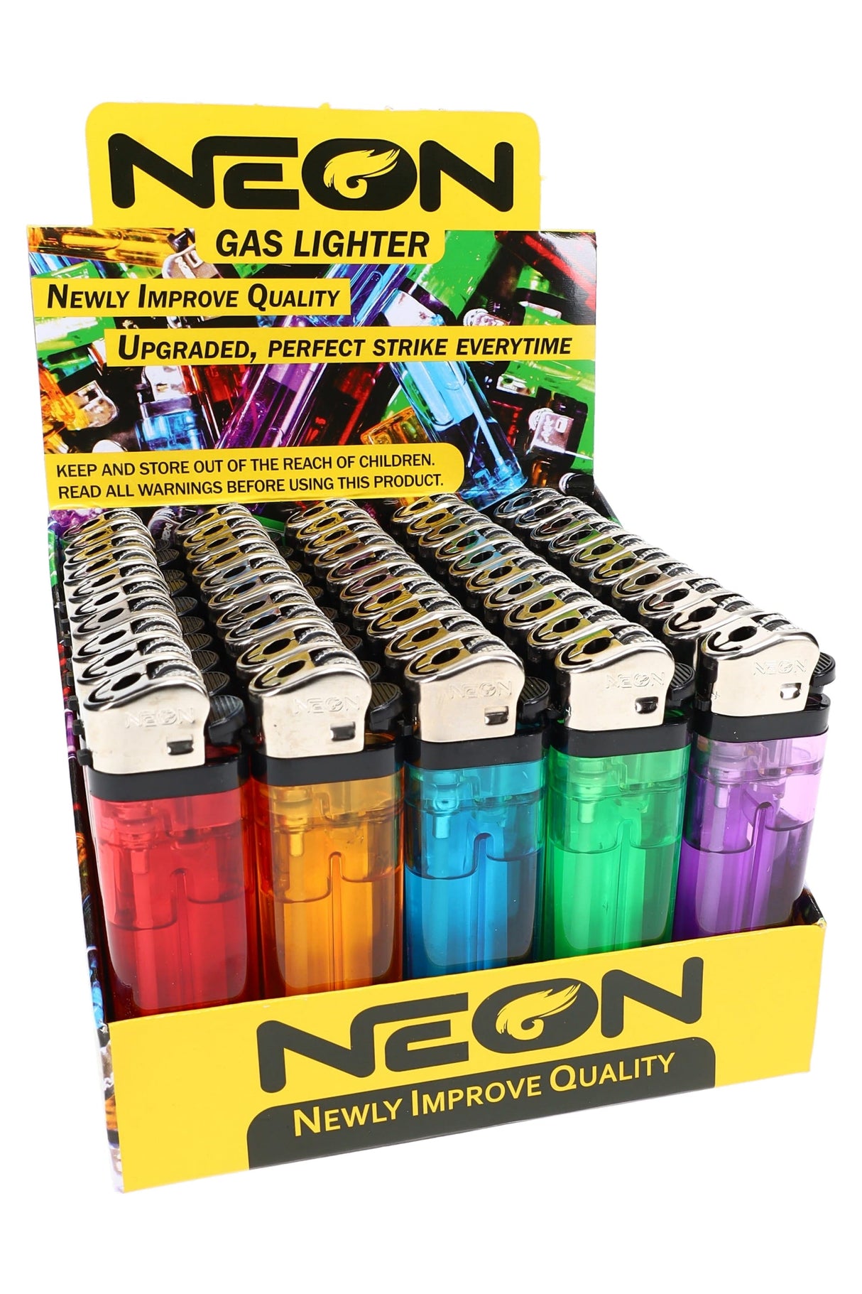 NEON Disposable Lighter Display – 50 Pack