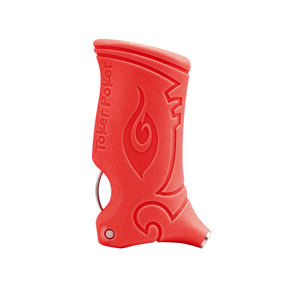 Toker Poker Red Lighter Sleeve with Poker and Tamper, Front View on White Background