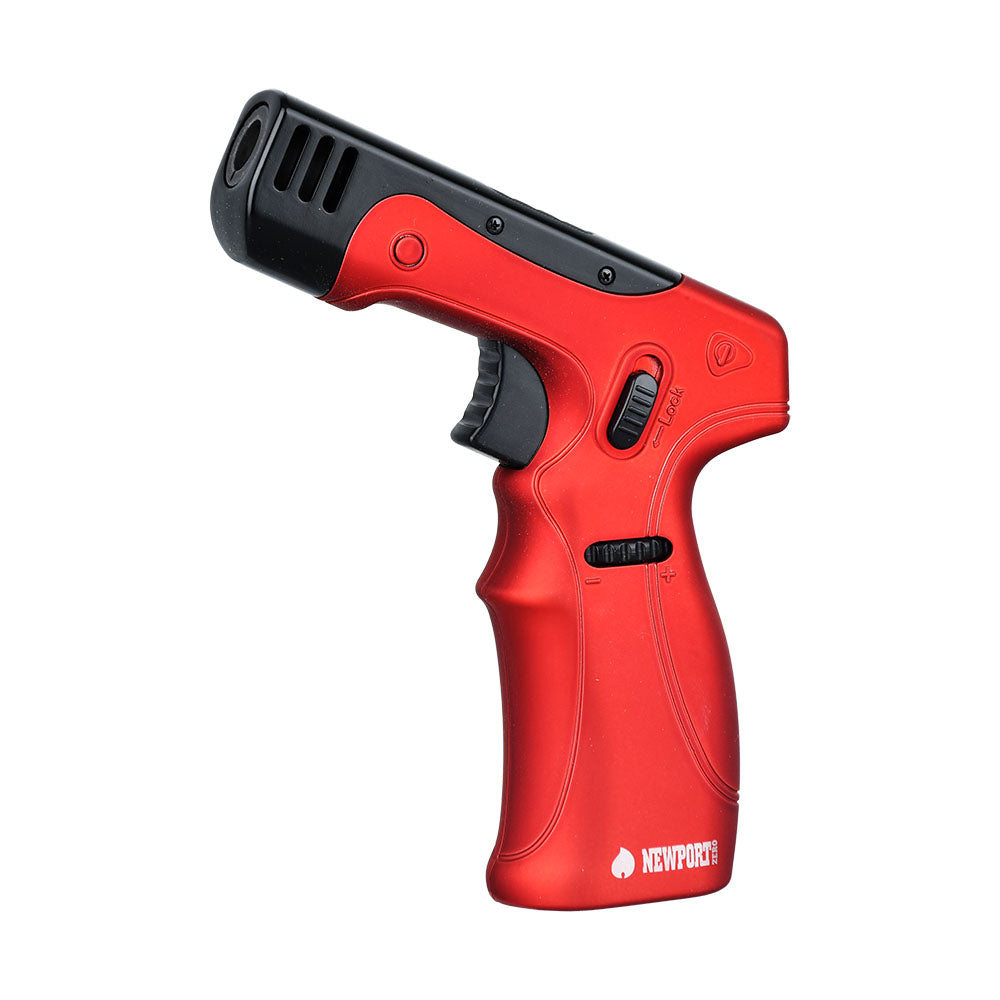 Red Newport Zero Pistol Grip Torch Lighter, 6" size, ergonomic design, easy ignition