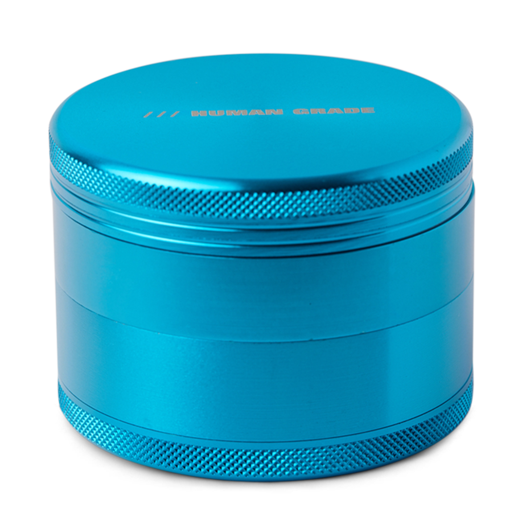 Human Grade Grinder 1B in Light Blue, 2.5" 4-Part Aluminum Herb Grinder, Angled View
