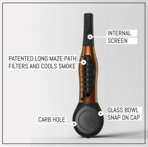 Weedgets Maze-X Pipe in black with cough-less technology and cool smoke path, front view