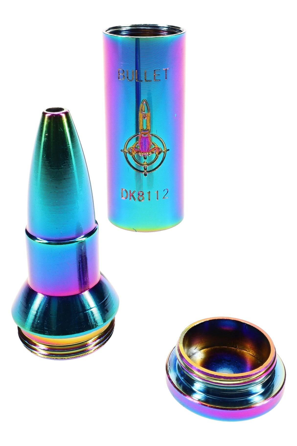 Rainbow Metal Bullet Hand Pipe “Holo Round” – 5 Screens