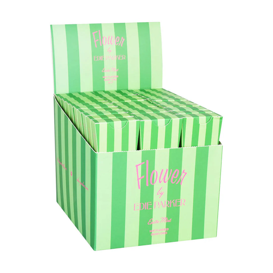 Close-up of an Edie Parker rice paper cone pack with squeeze and pop flavor