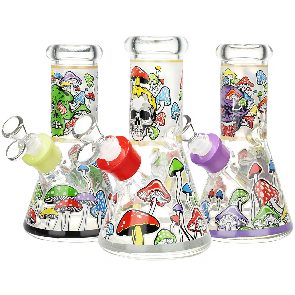 Monstrous Mushroom Mashup Glow Glass Beaker Water Pipe | 8" | 14mm F | Designs Vary