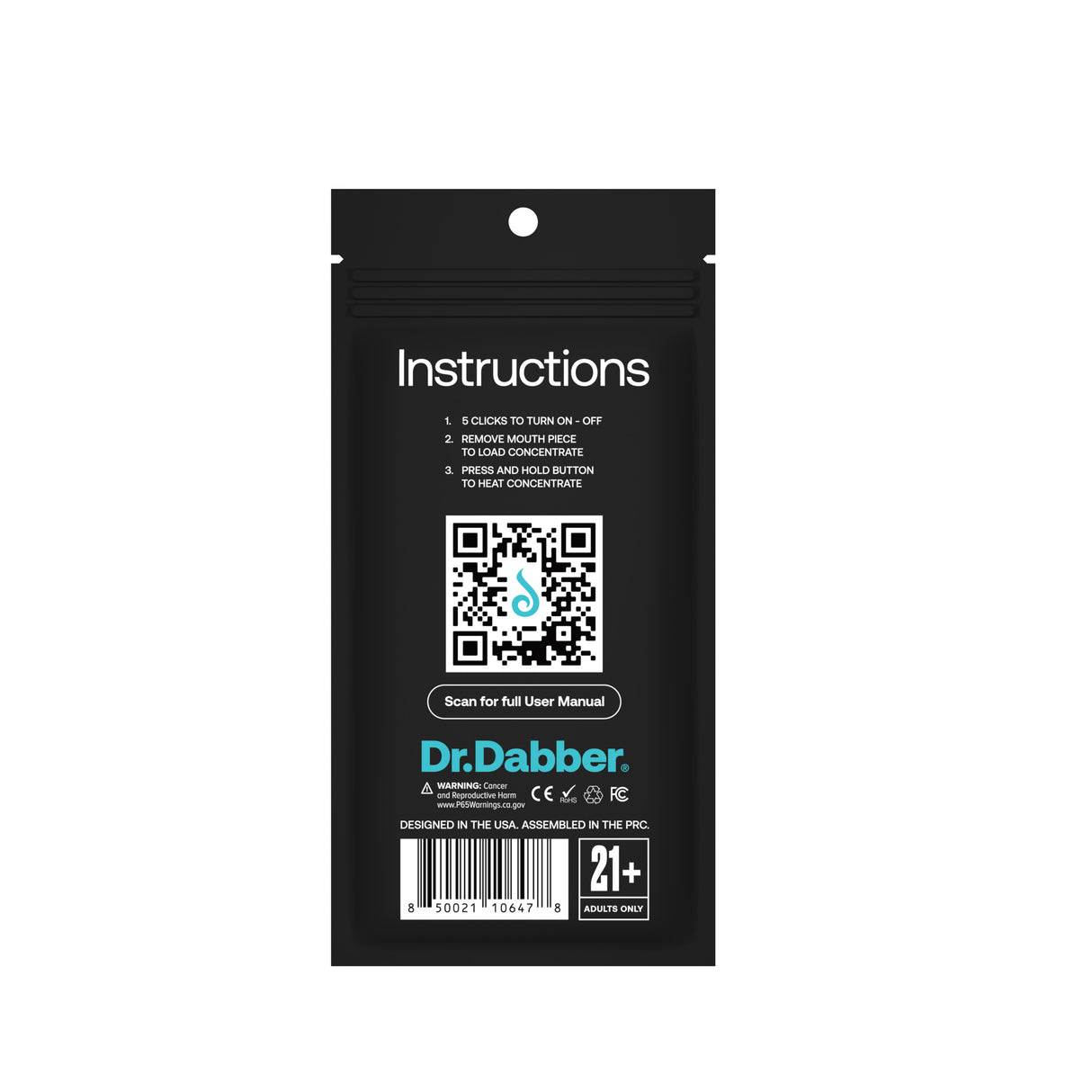 Dr.Dabber Light™ Vaporizer Kit instructions with QR code for manual, front view