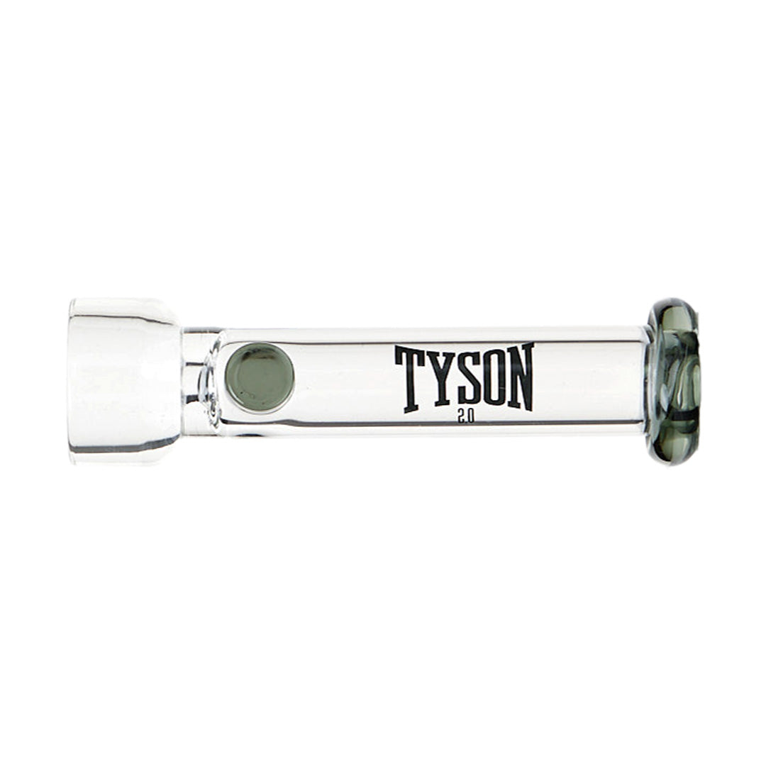 Tyson Jab One Hitter Hand Pipe - Clear Borosilicate Glass with Black Logo - Front View