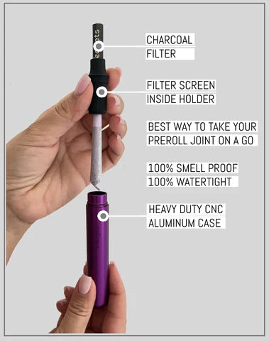 Hand holding Weedgets Adventure-Ready Doob Tube Kit, waterproof and smell-proof, with eco-friendly filter