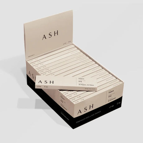 ASH Organic King Size Rolling Papers, 32 Pack Box Opened, Portable and Compact