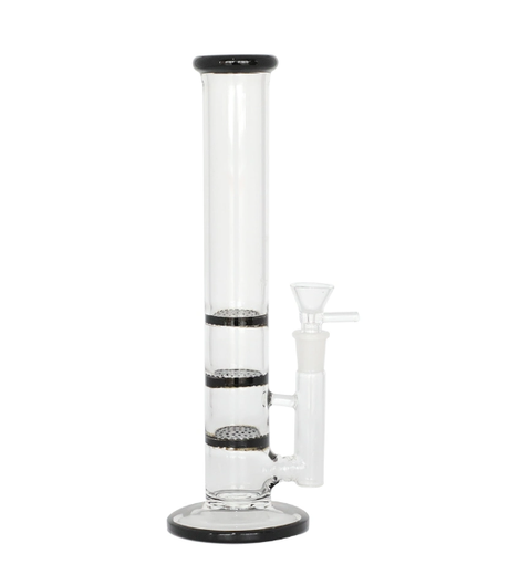 1Stop Glass 11" Triple Honeycomb Perc Bong in Black, Straight Water Pipe Front View
