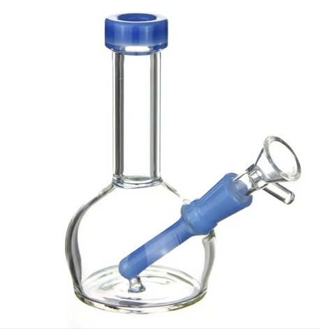 1Stop Glass 6" Blue Round Base Bong, Portable Design, 45 Degree Joint, Front View