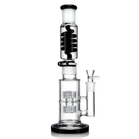 1Stop Glass 14" Black Glycerin Straight Tube Bong with Matrix Percolator, front view on white background