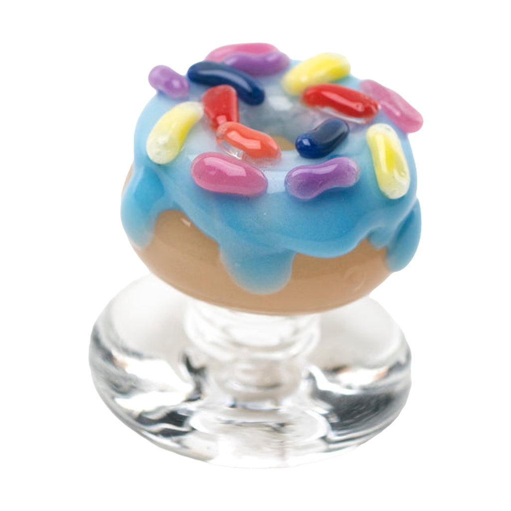Empire Glassworks Blue Donut Glass Carb Cap for Dab Rigs, Front View on White Background