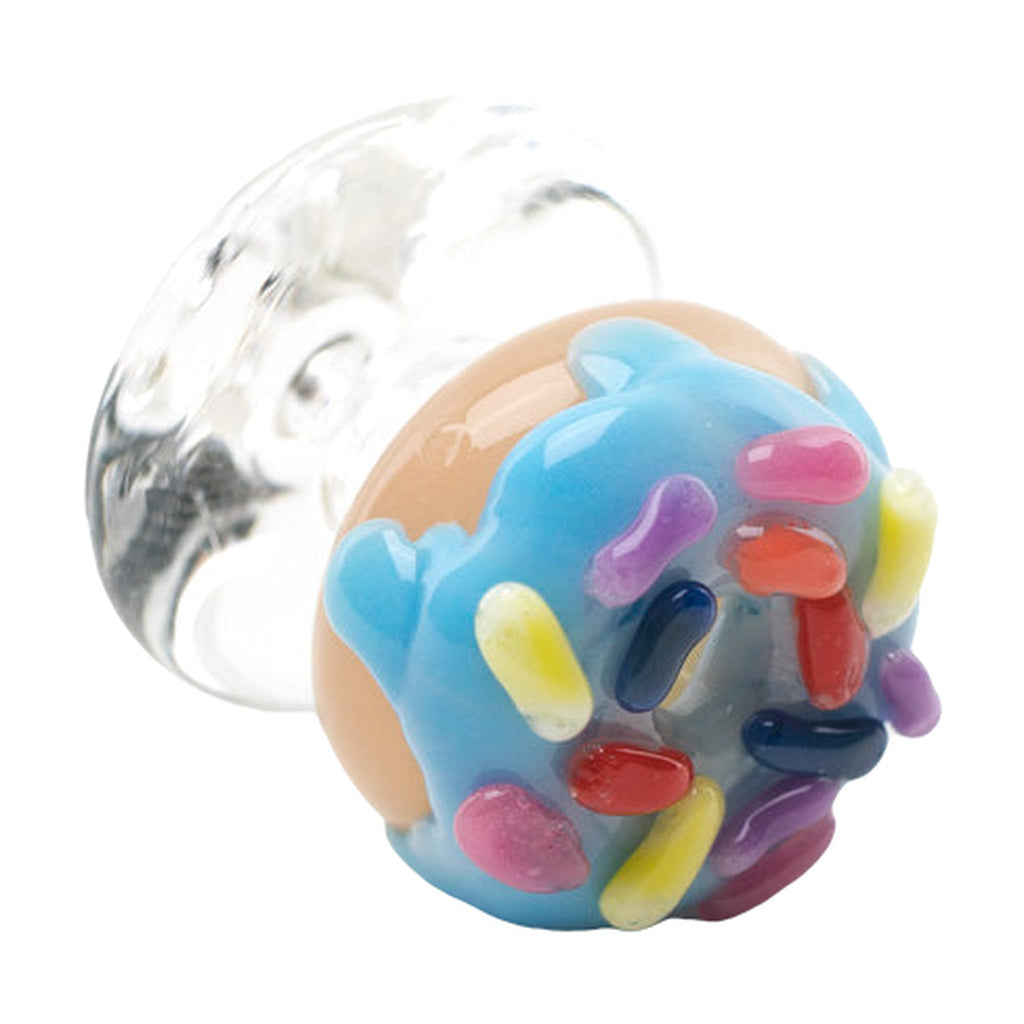 Empire Glassworks Borosilicate Blue Donut Puffco Peak Carb Cap, Angled View on White
