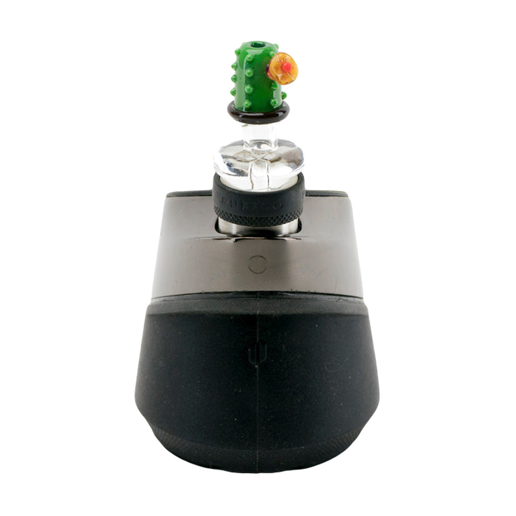 Empire Glassworks Barrel Cactus Puffco Peak Carb Cap, Front View on Black Base