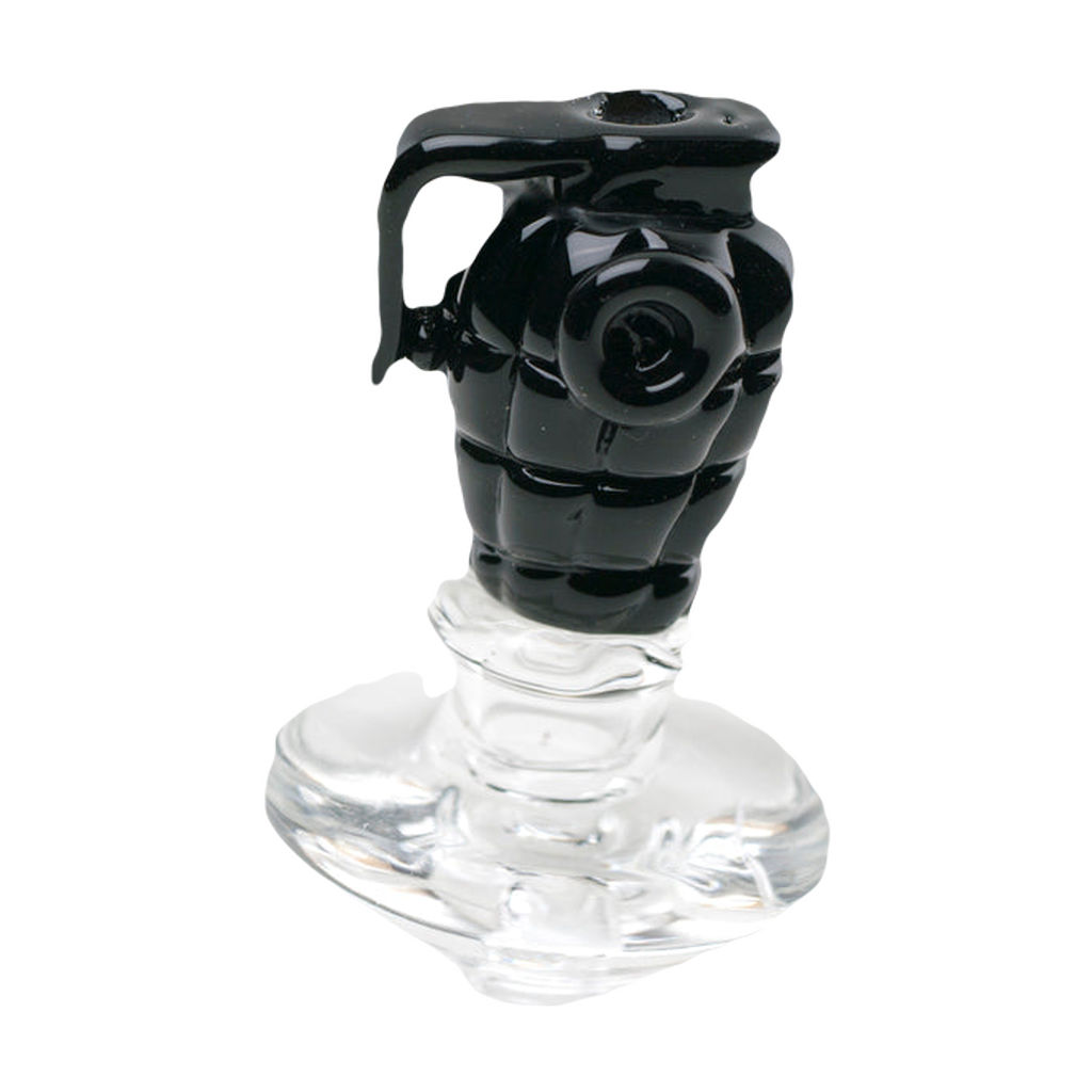Empire Glassworks Grenade Puffco Peak Glass Carb Cap, Black Novelty Design, Front View