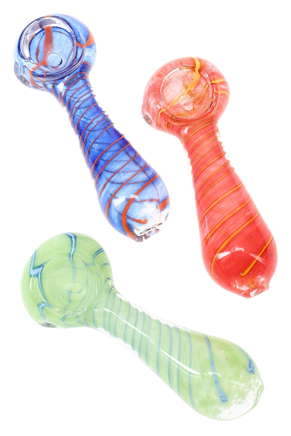Spiral Striped Frit Glass Spoon Pipe - 3.5" - Assorted Colors
