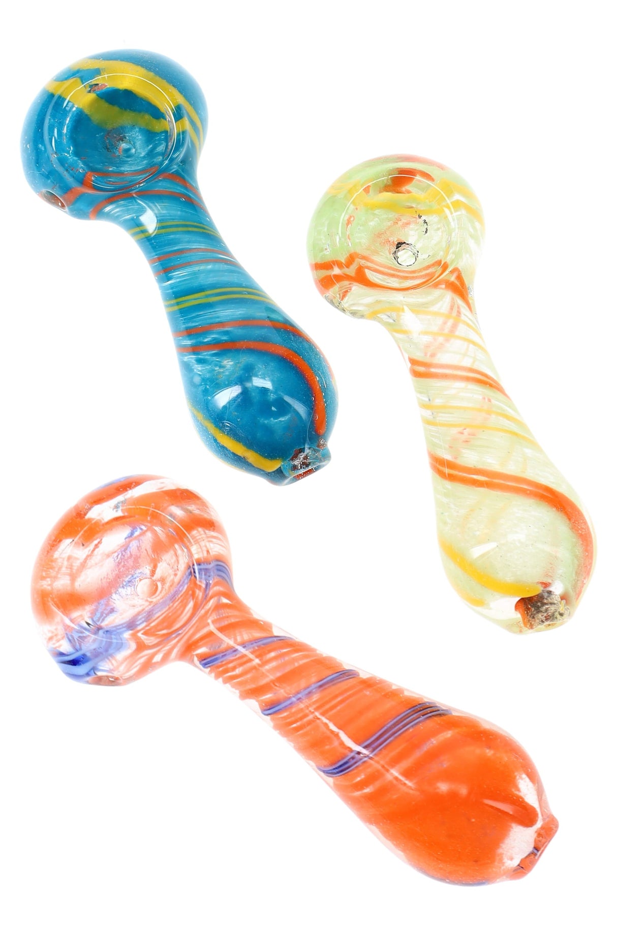 Striped Frit Glass Spoon Pipe - 3.5" - Assorted Colors