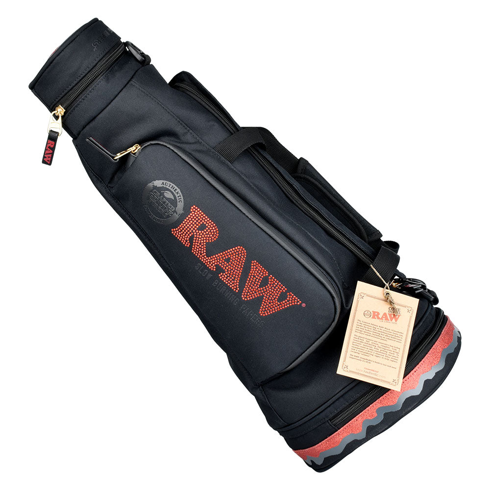 RAW Black Multi-Compartment Cone Duffel Bag with Secure Zippers - Top Angle View