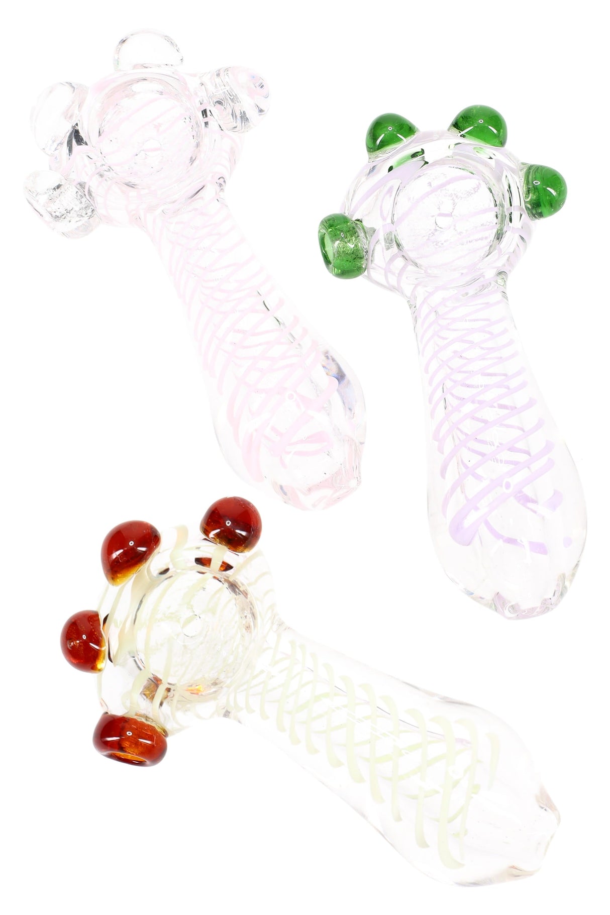 Clear Neon Striped Glass Hand Pipe “Neon Nubs” – 4″ – Assorted Colors