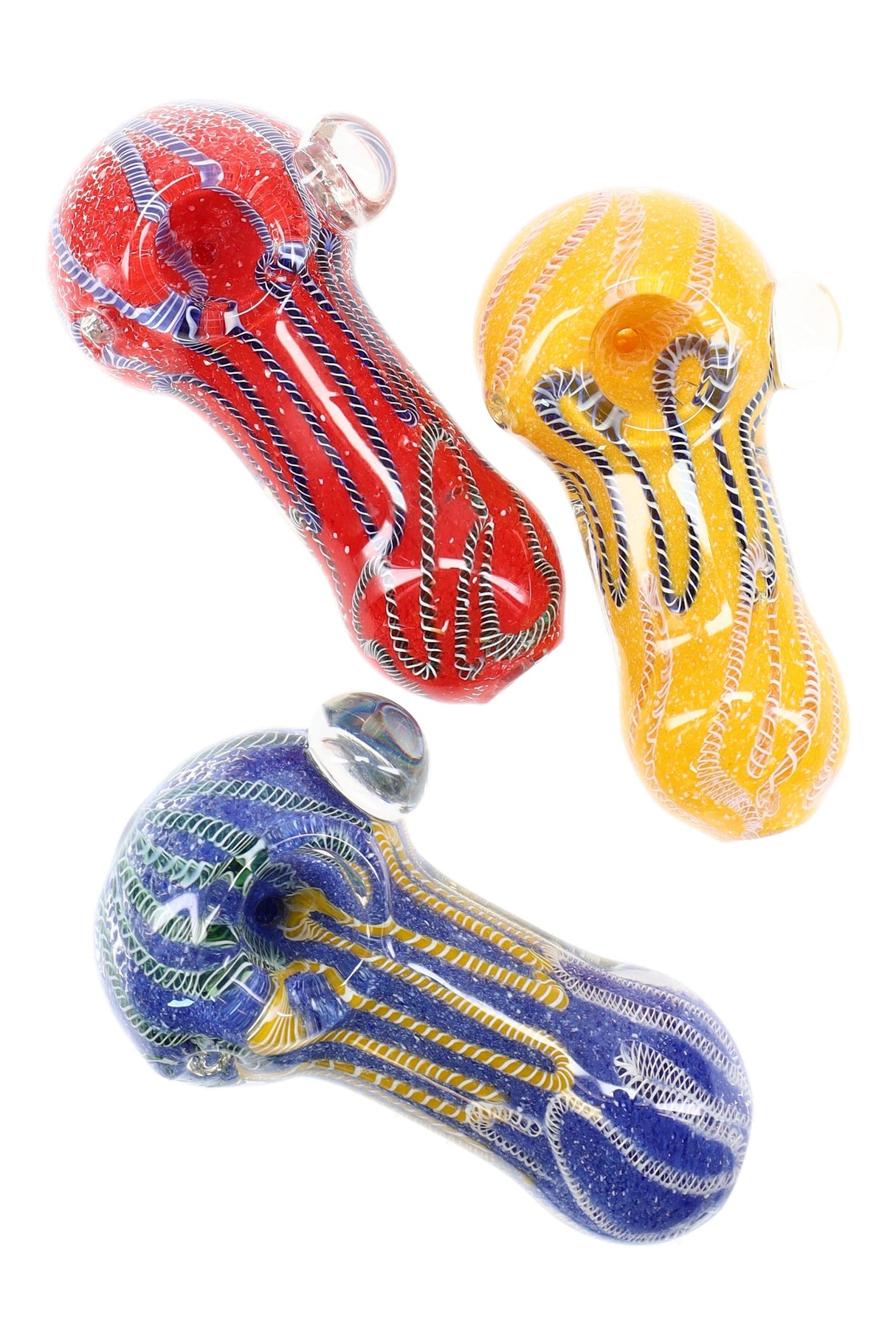 Thick Frit Striped Glass Spoon “Fireline” – 4½″ – Assorted Colors