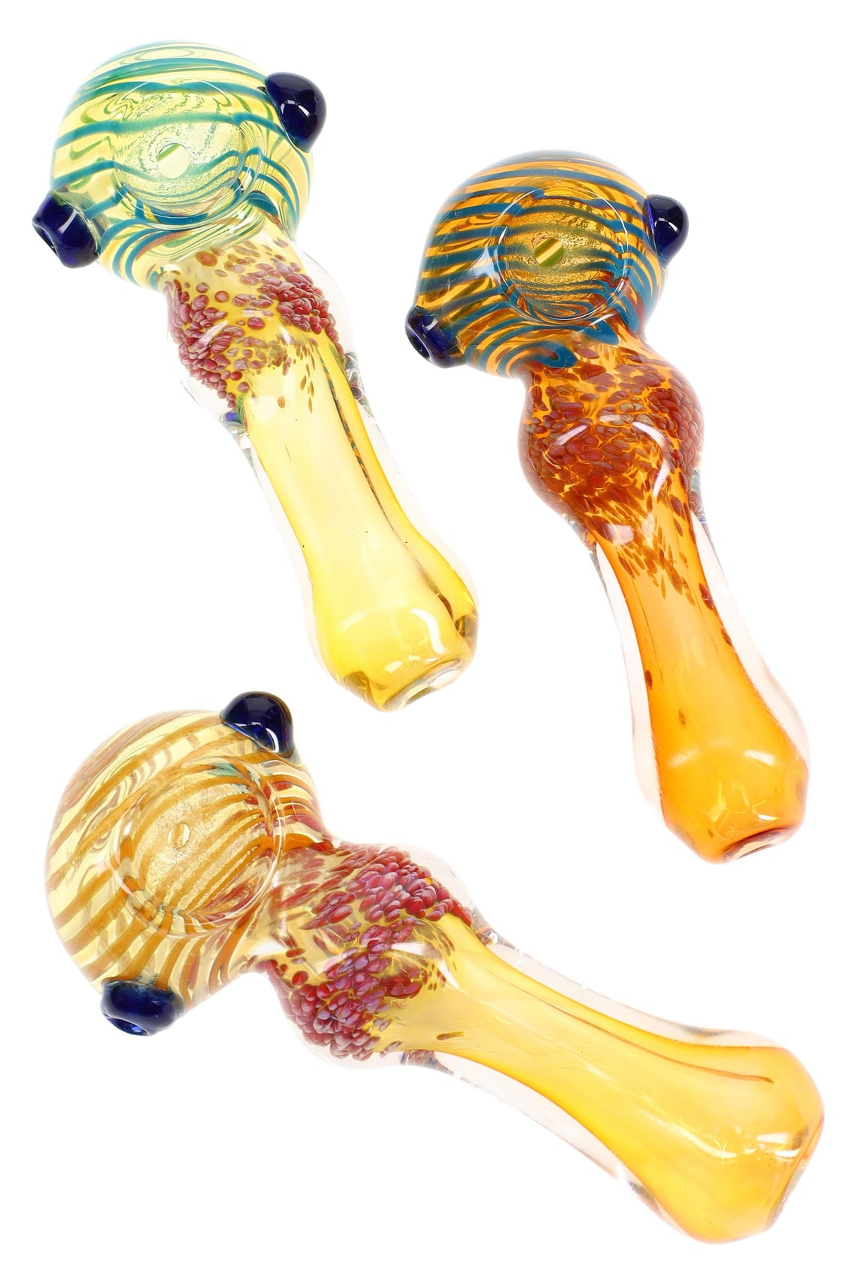 4" Color-Changing Silver Fumed Frit Striped Glass Hand Pipe “Frit Flicker” – Assorted Colors