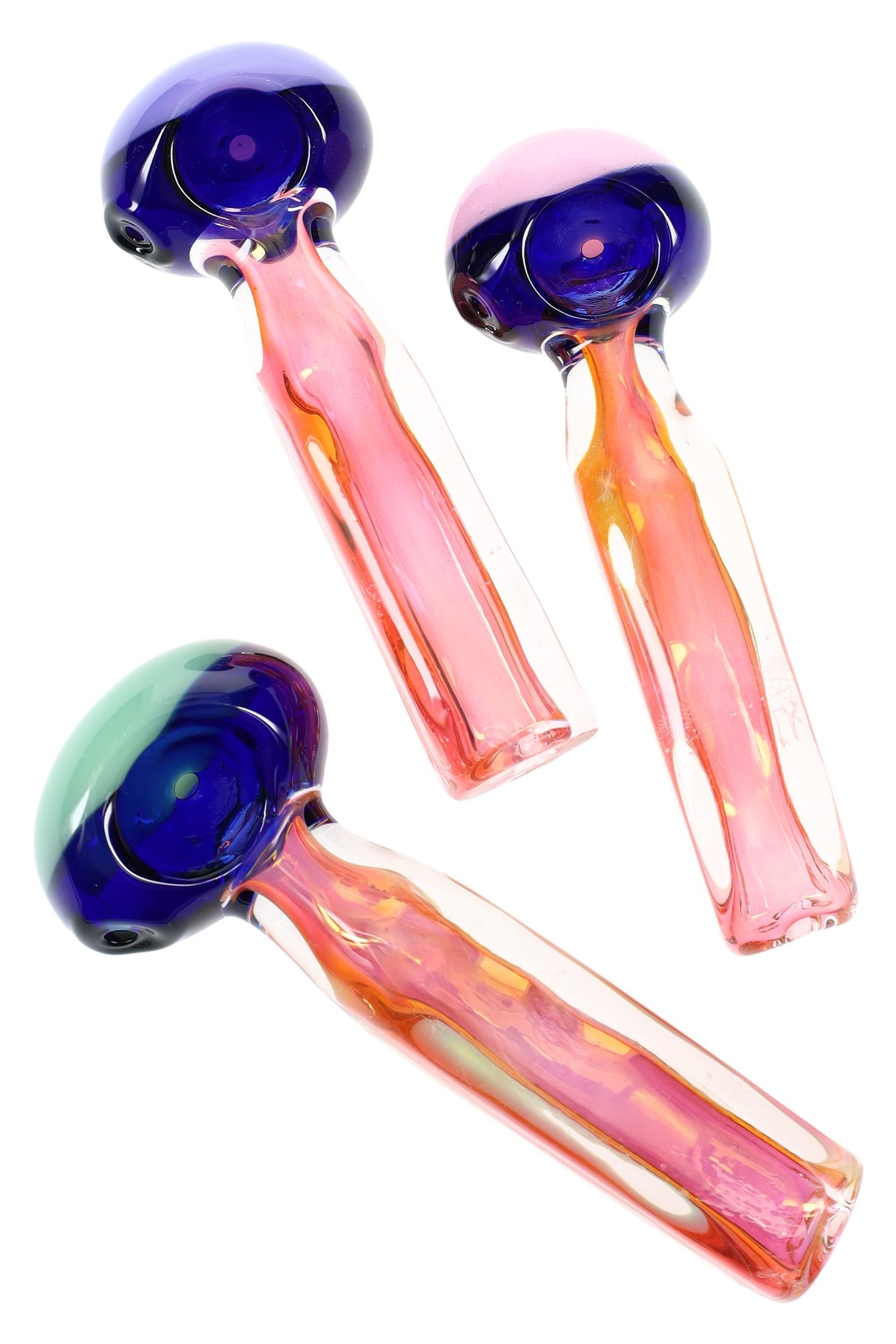 Gold Fumed Square Glass Spoon Pipe “Neon Halo” – 5″ – Assorted Colors