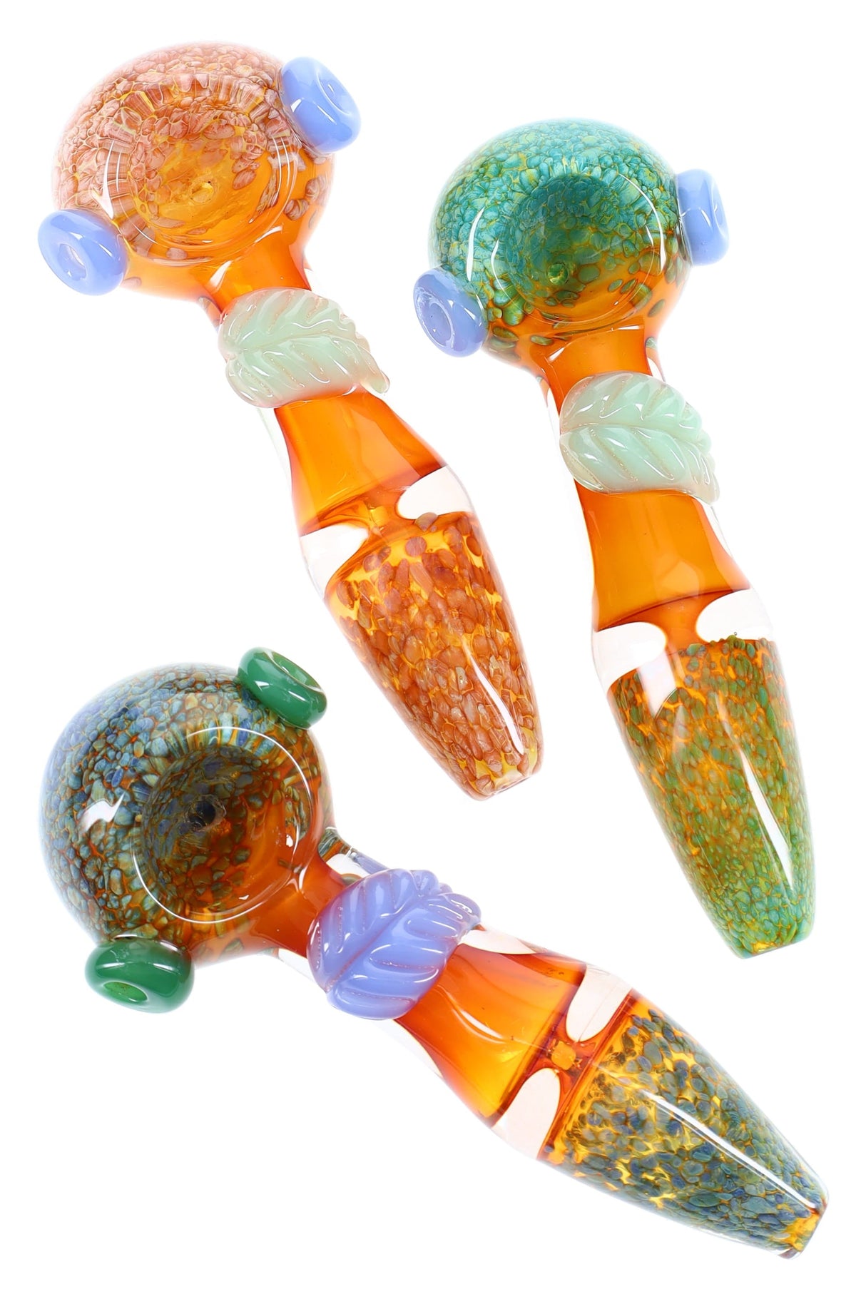 Gold Fumed Frit Chamber Leaf Spoon “Leaf Bloom” – 5½″ – Assorted Colors