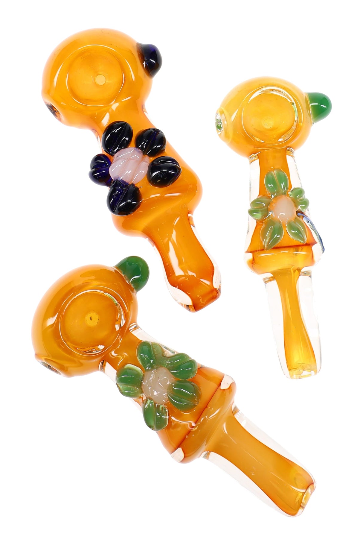 Gold Fumed Flower Glass Spoon Pipe “Petal Pop” – 4″ – Assorted Colors