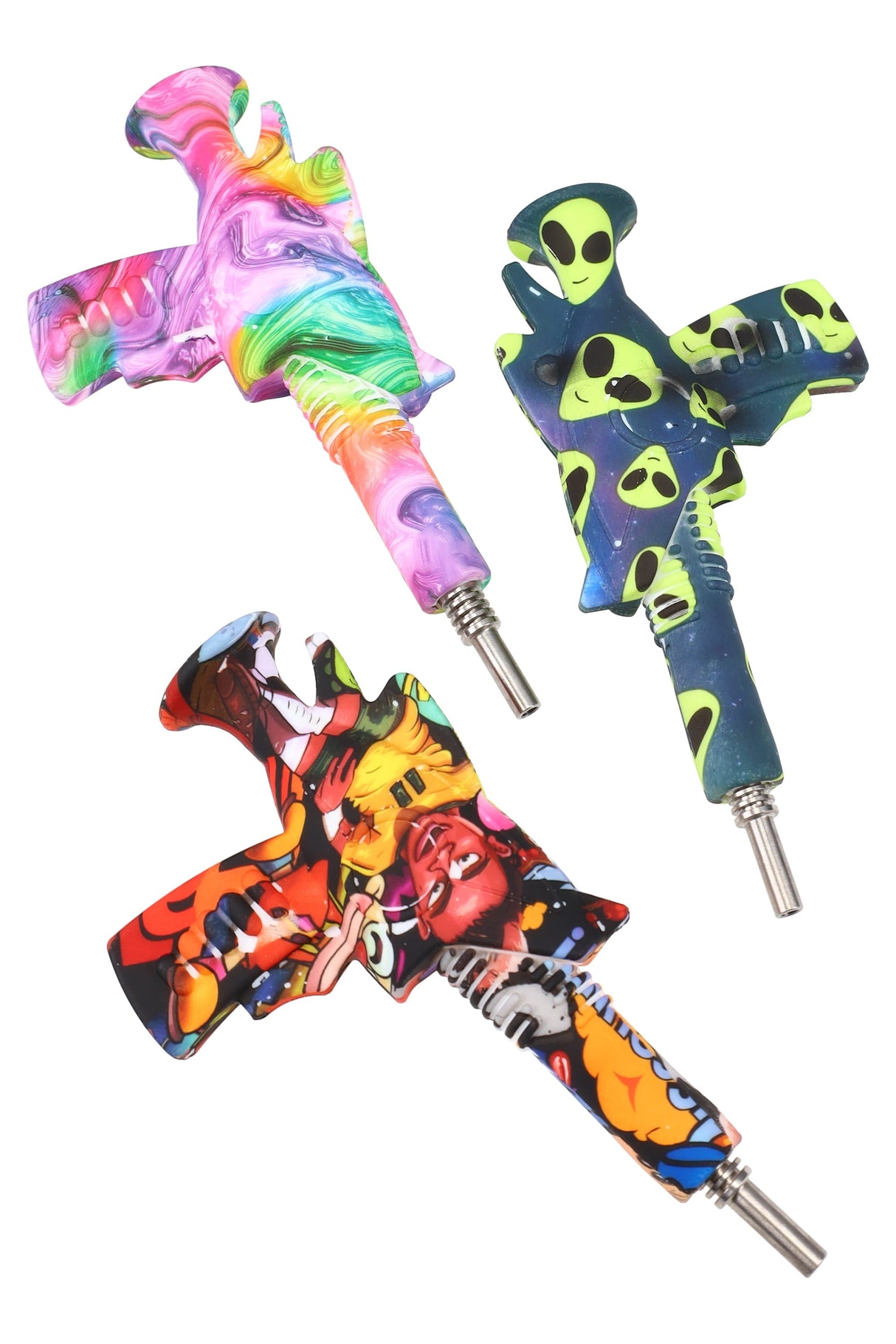 6″ Decal Silicone Martian Ray-Gun Dab Straw – Assorted