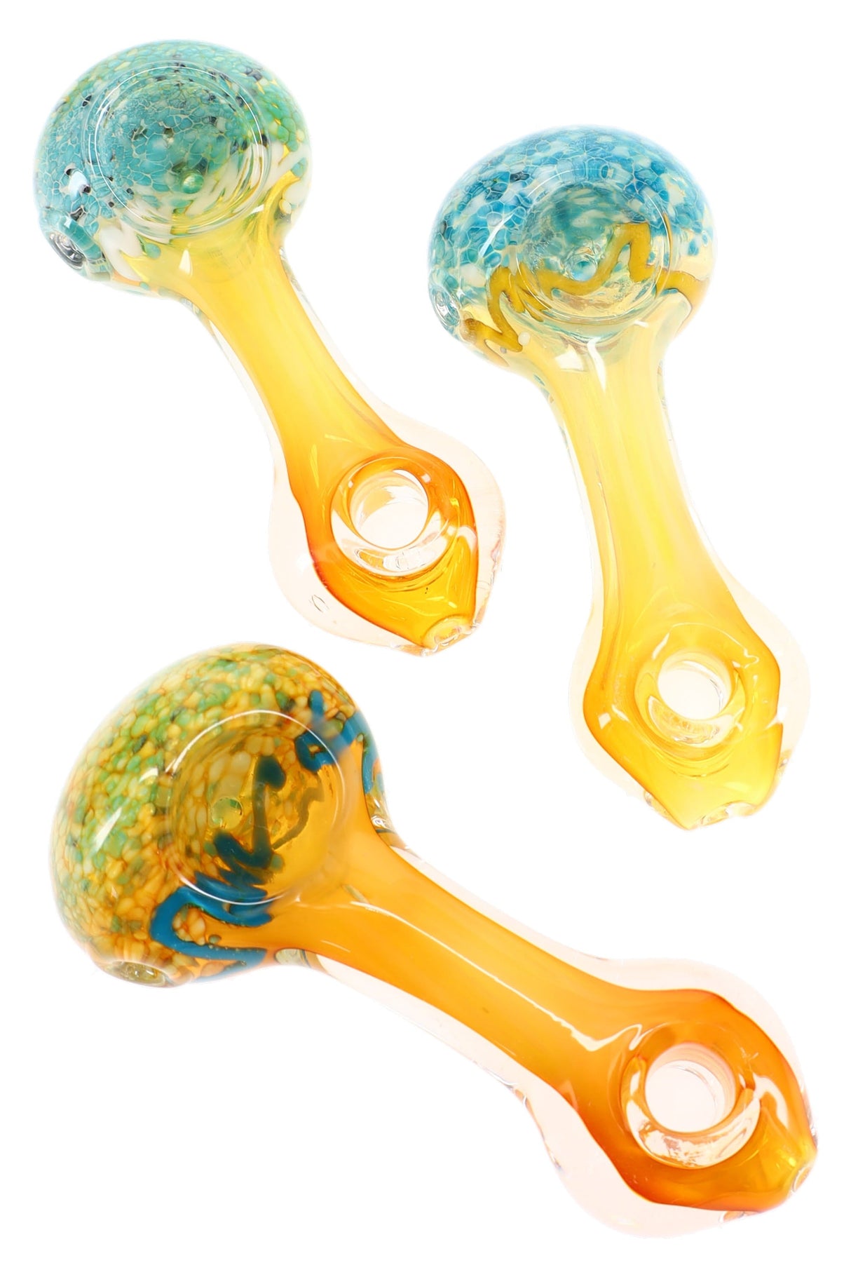 Donut Hole Gold Fumed Glass Hand Pipe “Sunset Swirl” – 4½″