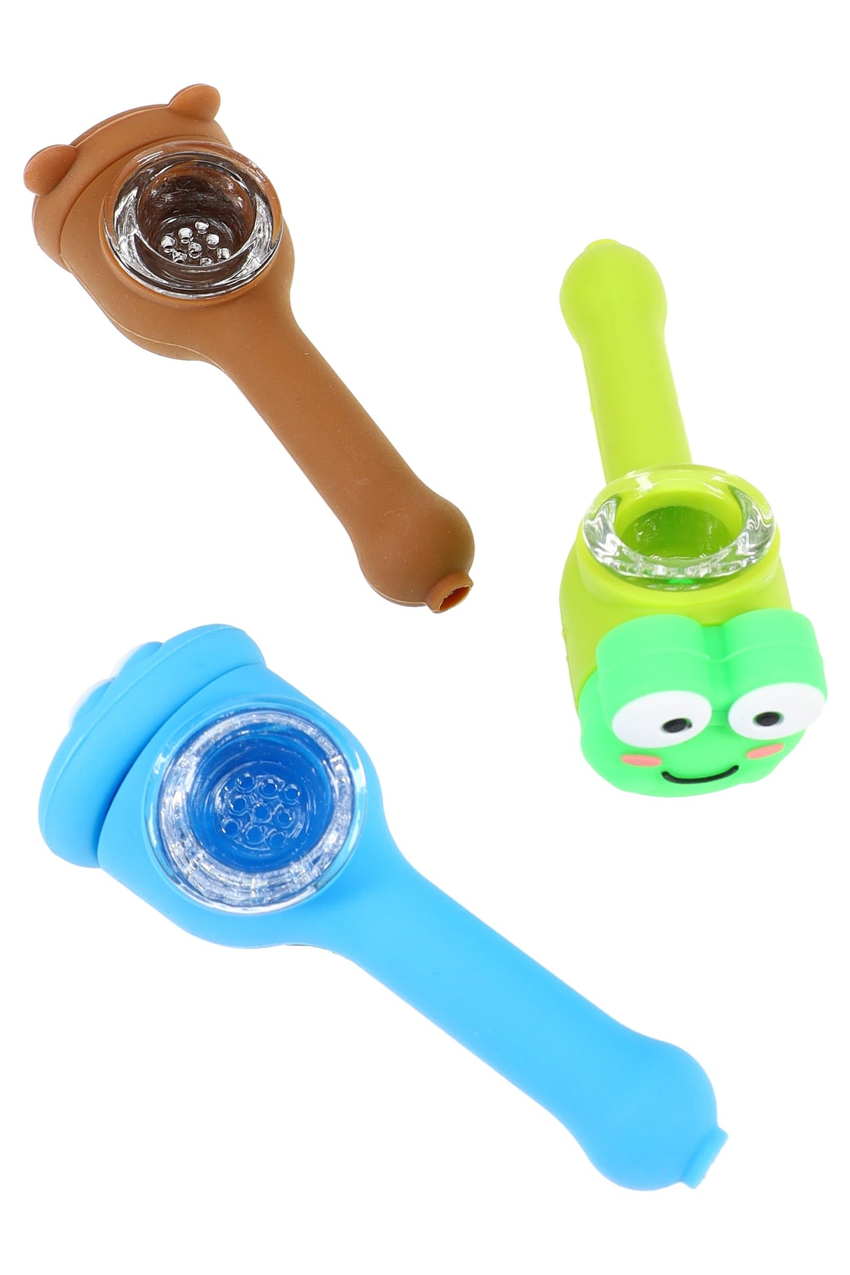 4″ Silicone Character Hand Pipe “Critter Crew” – Glass Screen Bowl – Assorted Colors