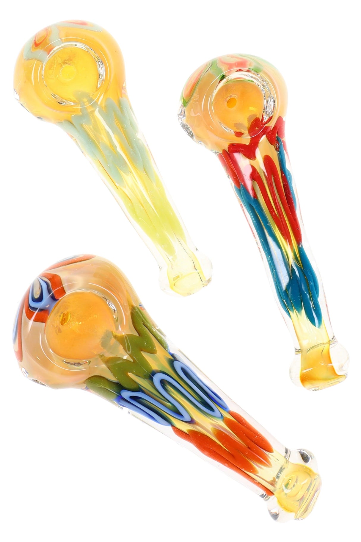 Silver Fumed Squiggle Stripe Glass Spoon Pipe “Squigz” – 3½″ – Assorted Colors