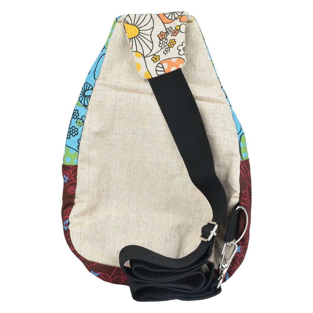 Threadheads Eye In The Sky Patchwork Sling Bag with colorful tie-dye accents, front view