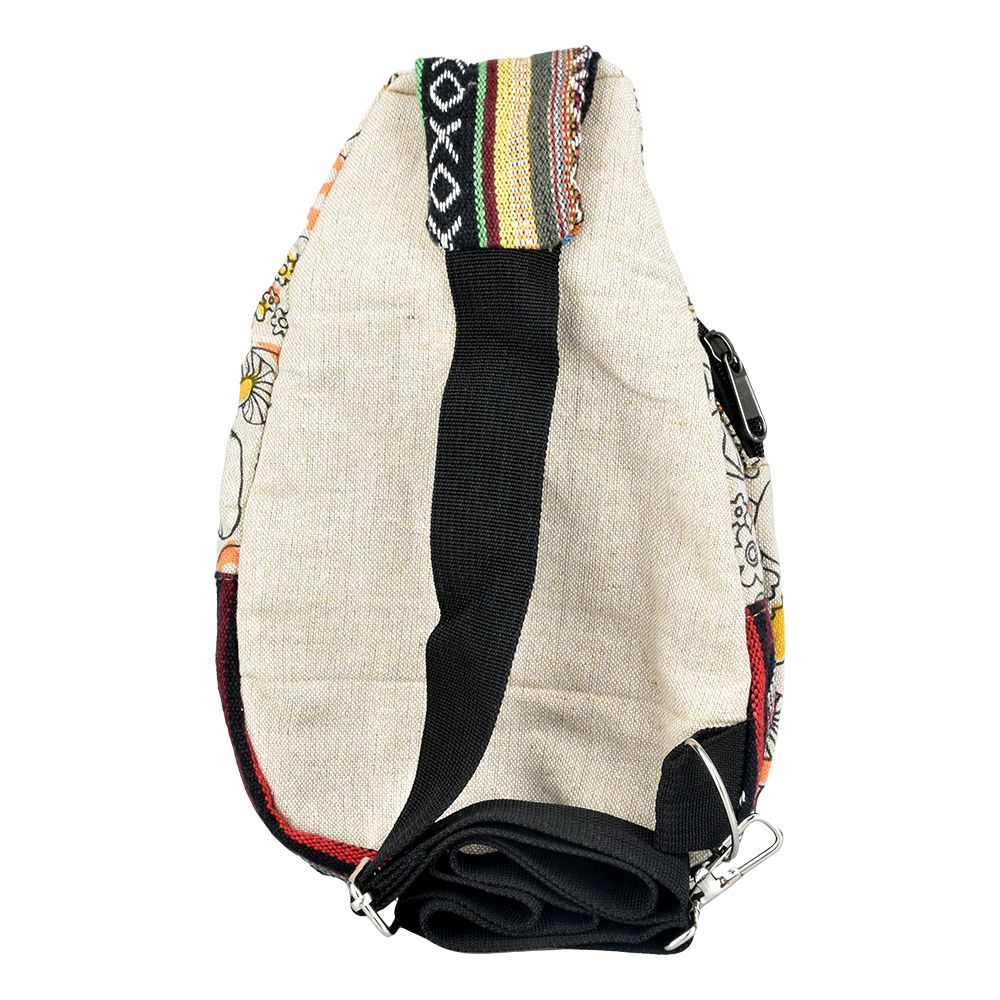 ThreadHeads Tie-Dye Mushroom Garden Patchwork Sling Bag, 9"x8", side view on white background