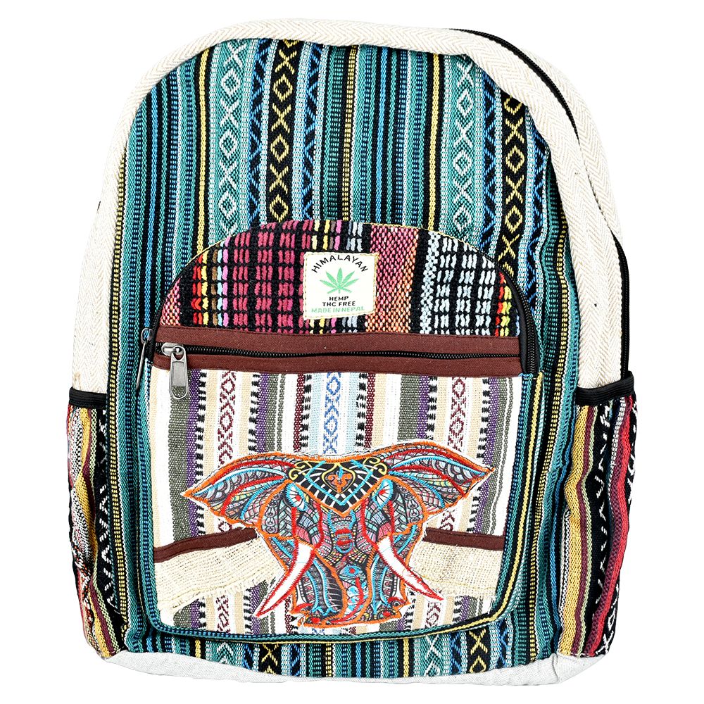 Threadheads Colorful Ganesha Patchwork Backpack Front View with Vibrant Patterns