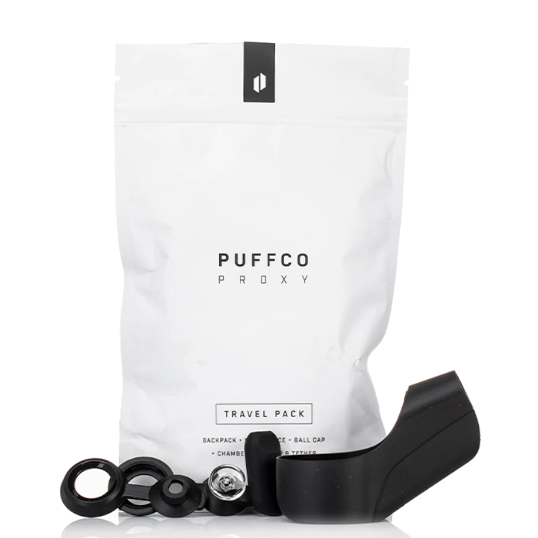 Puffco Proxy Vaporizer Silicone Travel Pack with black case and accessories on white